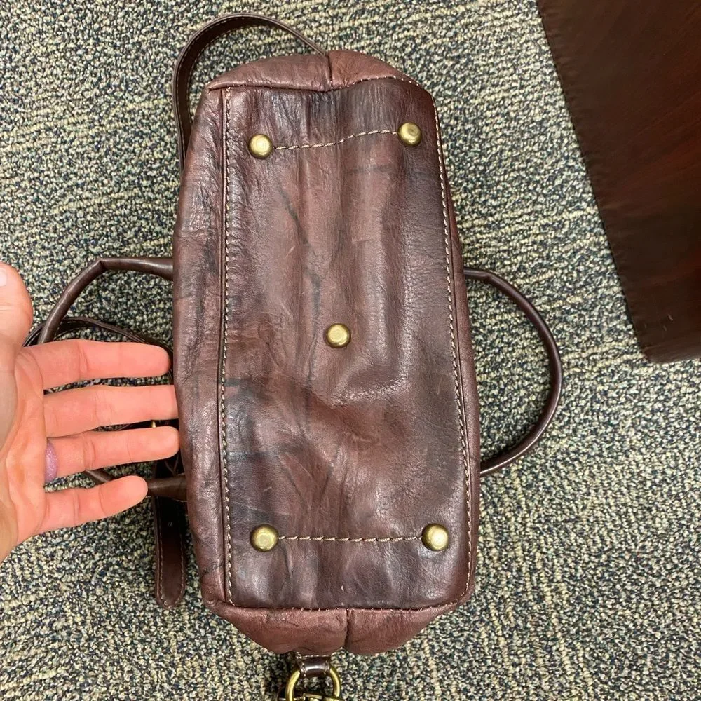 Frye burgundy brown distressed cross‎ body satchel hand bag